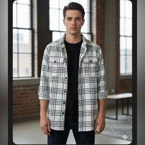 H&M Black & White Plaid Shacket – Size L